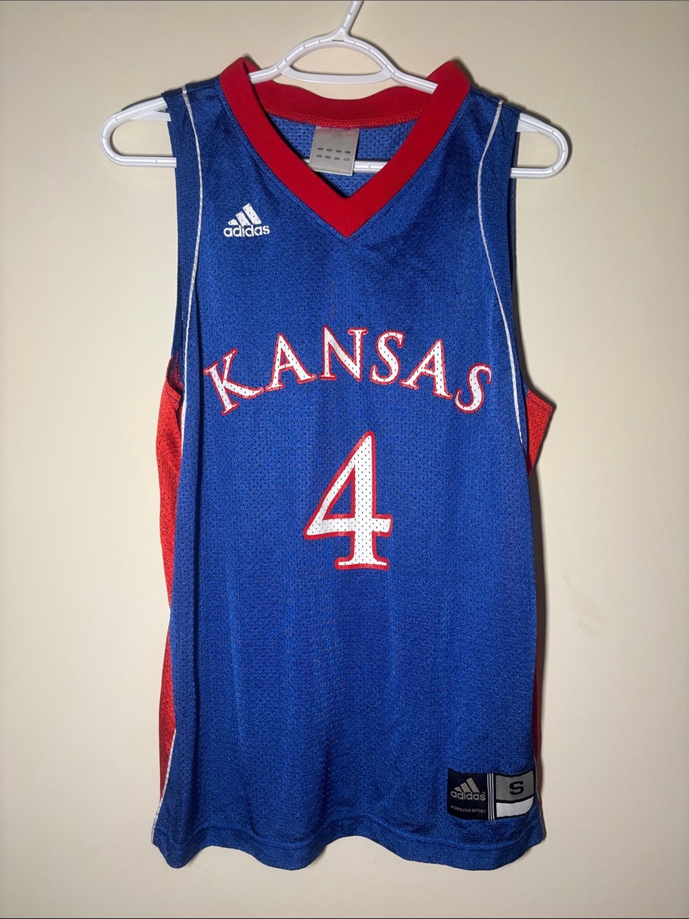 adidas Kansas Jayhawks Blue and Red Basketball Jersey #4